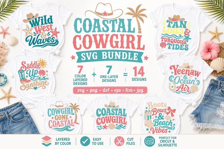 Coastal Cowgirl SVG Bundle, Western Beach SVG Files
