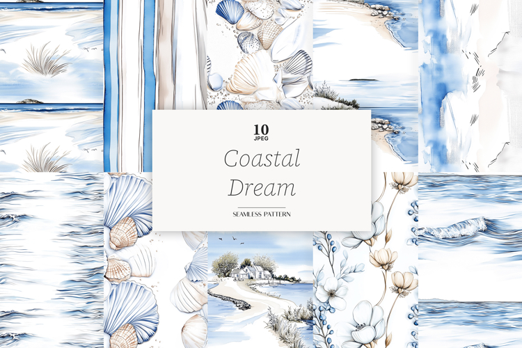 Coastal Digital Paper Set | Beach Nautical Ocean Patterns