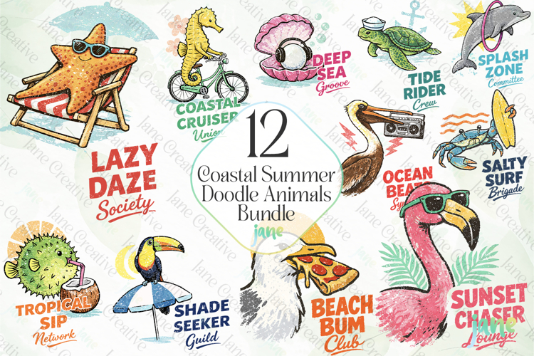 Coastal Summer Doodle Animals Bundle