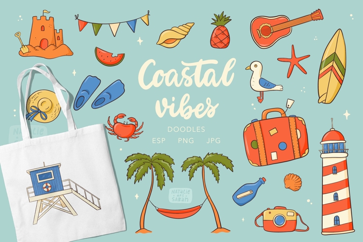 20 SUMMER & VACATION DOODLES | EPS PNG JPG