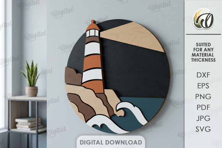 Coastal Mosaic Wall Laser Cut. Wall Decor. Lighthouse SVG
