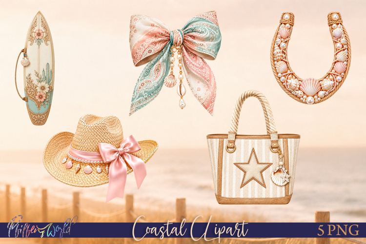 Coastal Cowgirl Clipart PNG | Beach Western Summer Elements