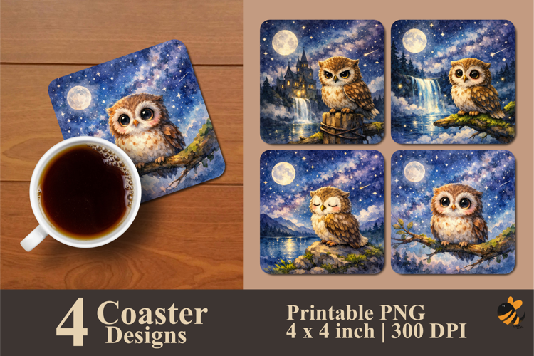 Celestial Owl Coaster Sublimation Design