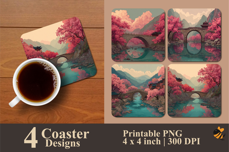 Mountain River Coaster Sublimation Design