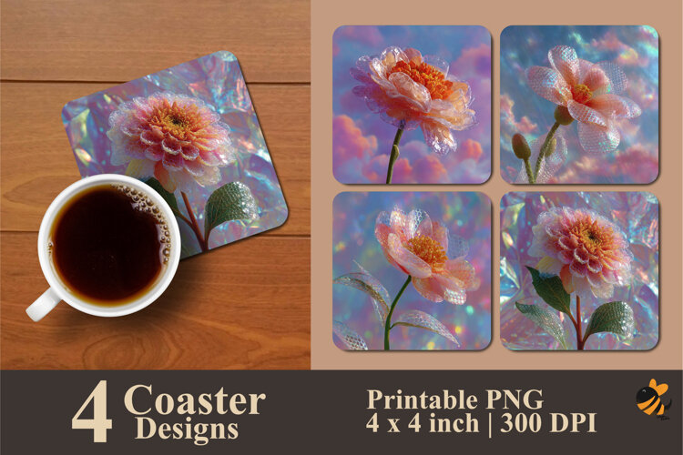 Creative Pastel Flowers Coaster Sublimation Design example image 1