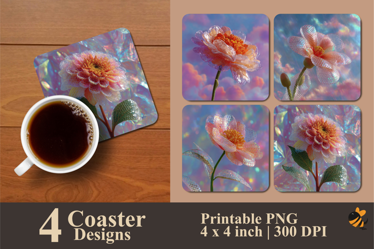 Creative Pastel Flowers Coaster Sublimation Design