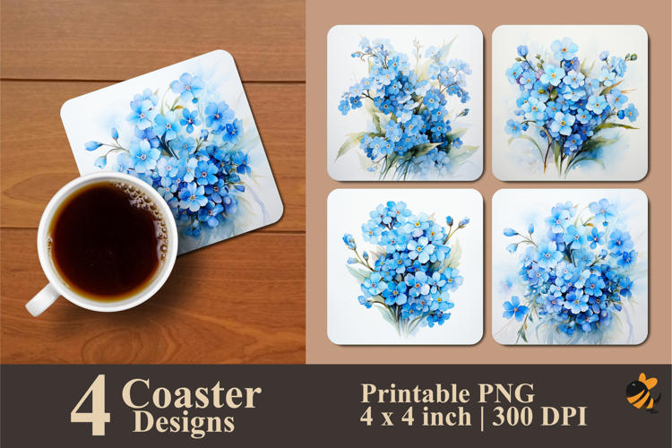 Graceful Blue Coaster Sublimation Design