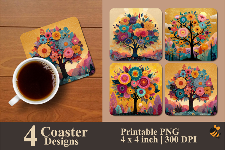 Happy Flowers Coaster Sublimation Designs