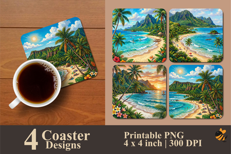 Hawaiian Beach Coaster Sublimation Design