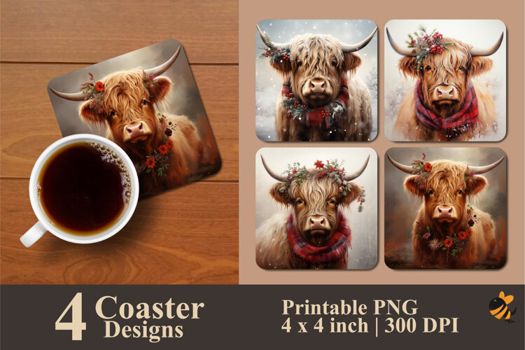 Winter Cow Coaster Sublimation Design example image 1