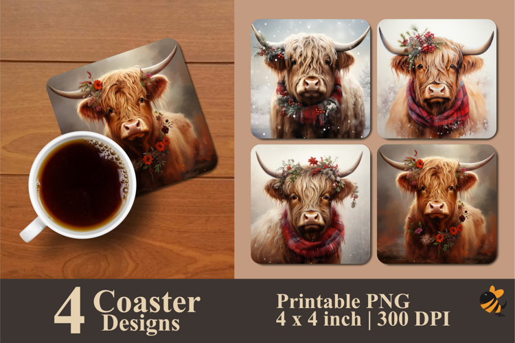 Winter Cow Coaster Sublimation Design