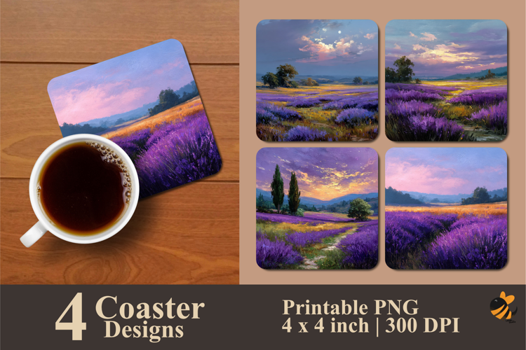 Beautiful Lavender Coaster Sublimation Design