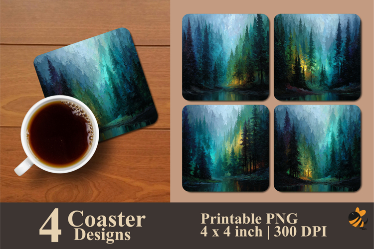 Dark Green Forest Coaster Sublimation Design