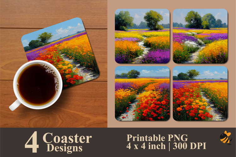 Blooming Flower Field Coaster Sublimation Design