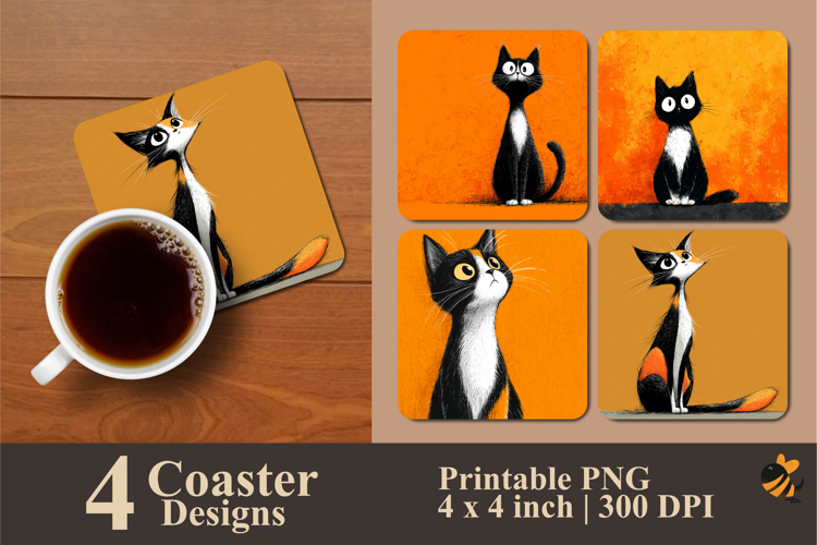 Orange Cat Coaster Sublimation Design