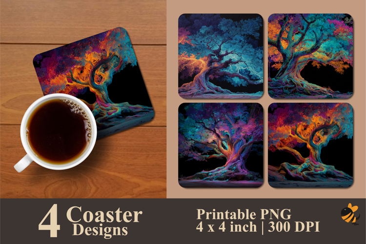 Rainbow Tree Coaster Sublimation Design