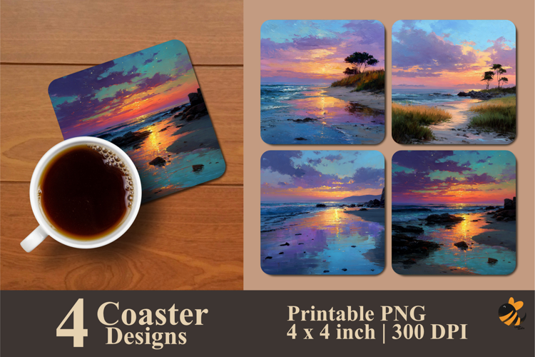 Golden Sunset Coaster Sublimation Design