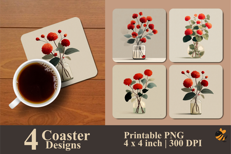 Minimalist Flower Coaster Sublimation Design