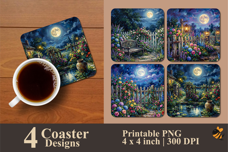 Full Moon in the Garden Coaster Sublimation Design