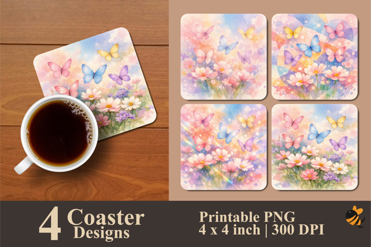 Pastel Butterfly Dance Coaster Sublimation Design