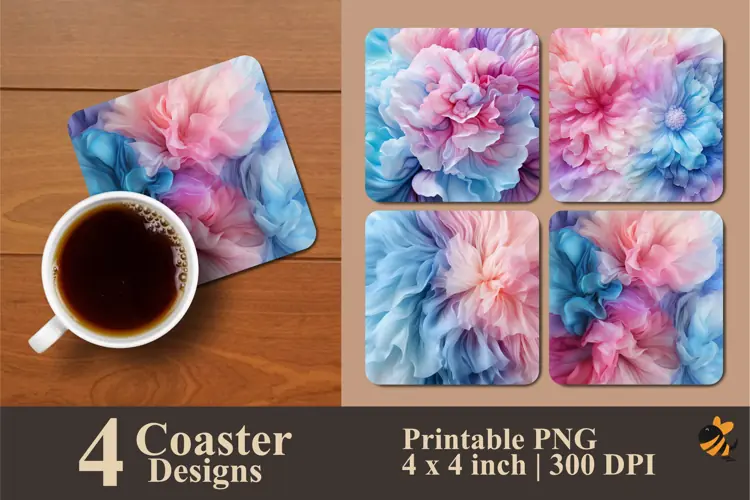 Pastel Color Flower Coaster Sublimation Designs