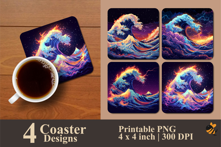 Glowing Waves Coaster Sublimation Design