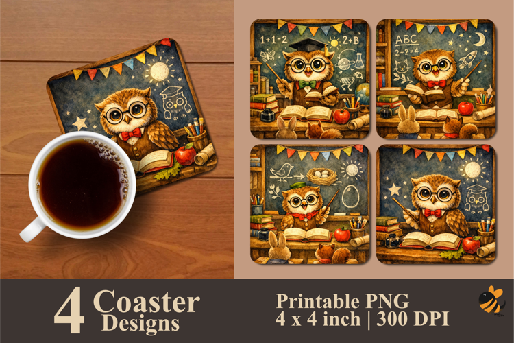 Owl Teaches Coaster Sublimation Design