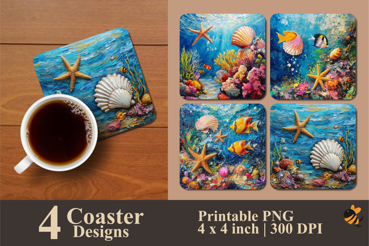 Underwater Painting Coaster Sublimation Design
