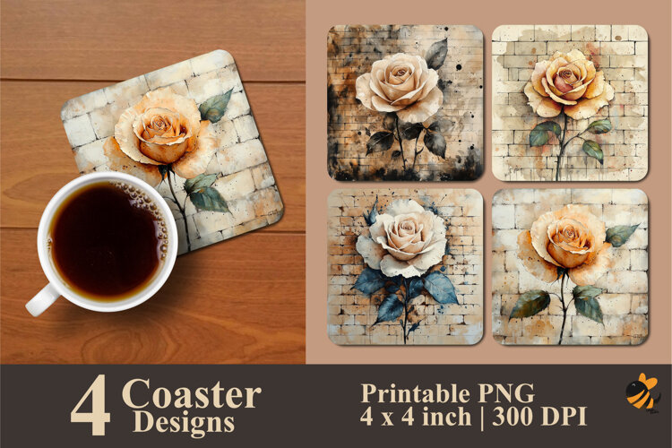 Cream Rose Coaster Sublimation Design example image 1