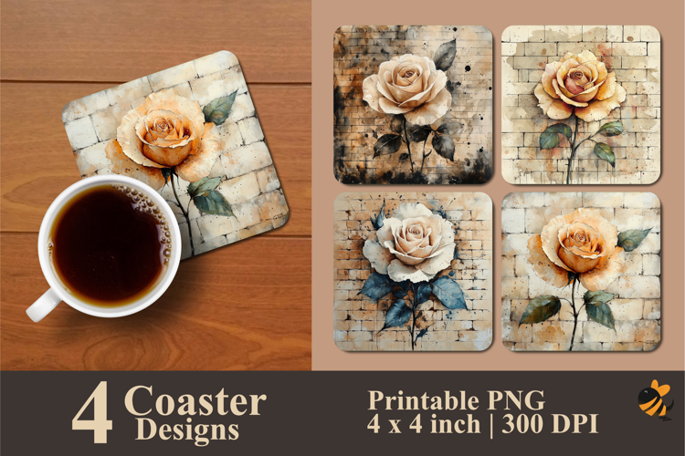 Cream Rose Coaster Sublimation Design