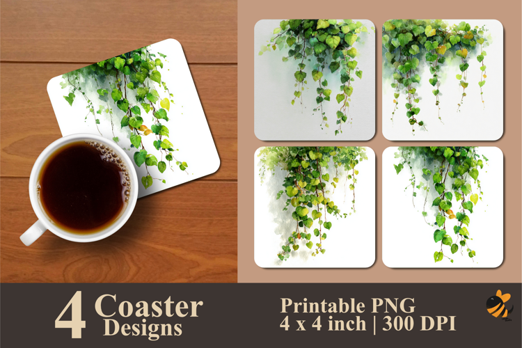 Hanging Green Leaves Coaster Sublimation Design