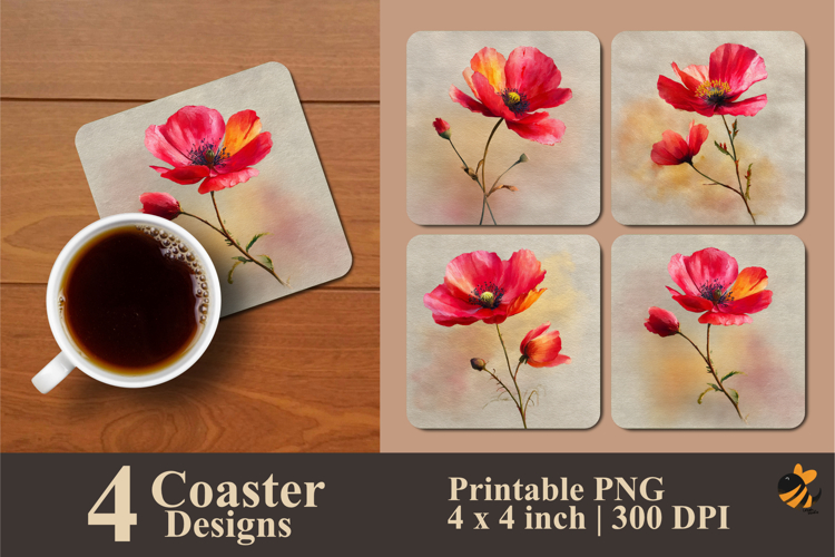 Little Red Flower Coaster Sublimation Design