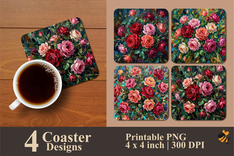 Painting Brush Rose Coaster Sublimation Design