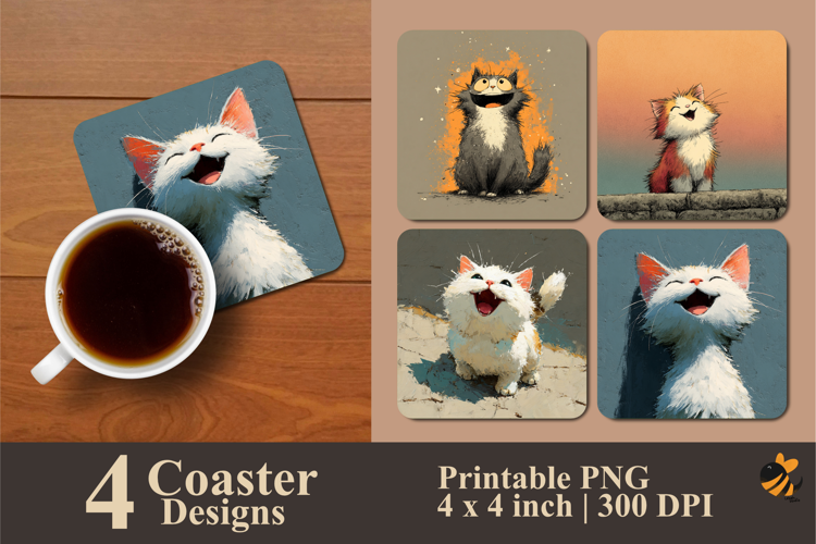 Cheerful Kitten Coaster Sublimation Designs