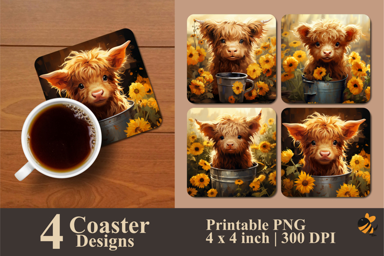 Little Mountain Cow Coaster Sublimation Design