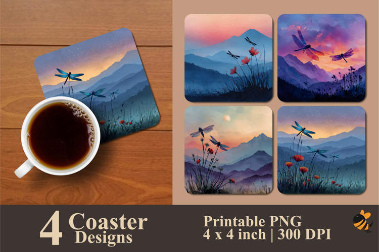 Dragonflies Nature Coaster Sublimation Design
