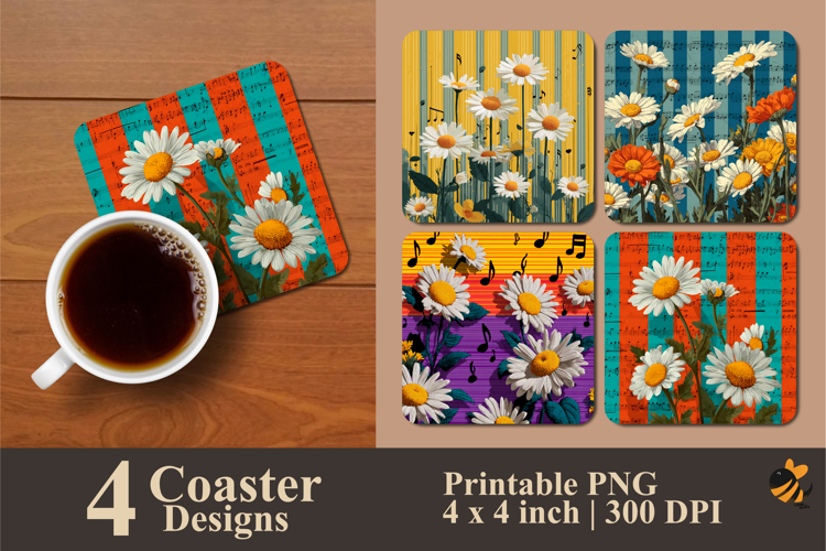 Singing Flowers Coaster Sublimation Design
