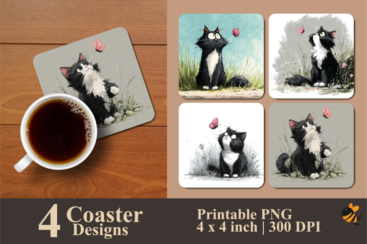 Cat Playing Coaster Sublimation Design
