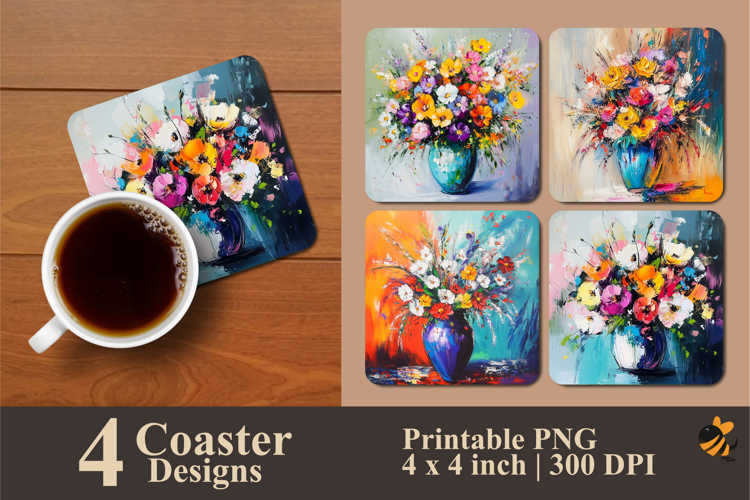 Beautiful Colorful Flowers Coaster Sublimation Design