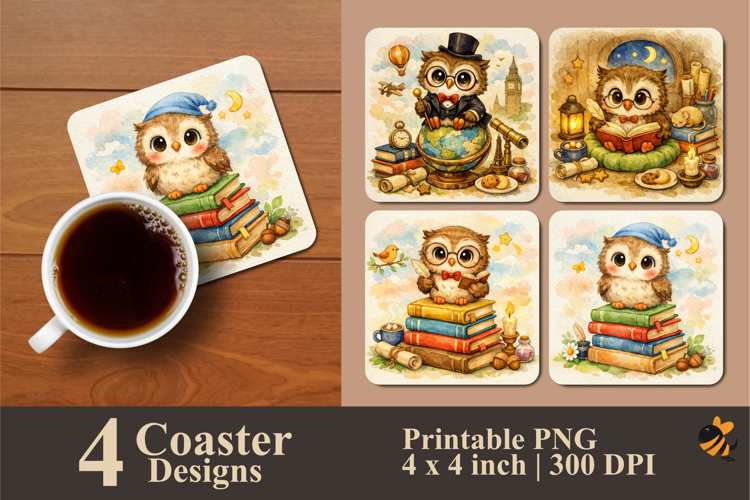 Feathered Scholar Coaster Sublimation Design