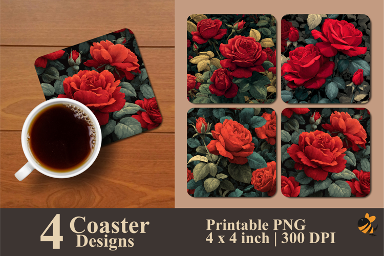 Soft Blush Red Coaster Sublimation Design