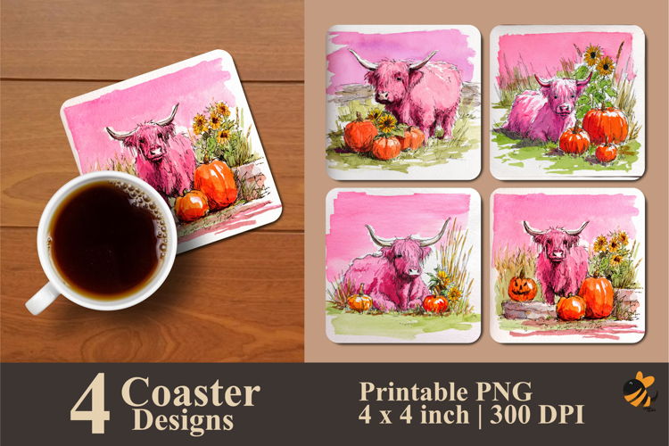 Highland Bliss Coaster Sublimation Design