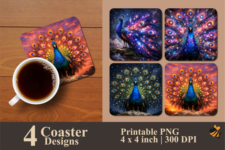 Aesthetic Peacock Coaster Sublimation Design