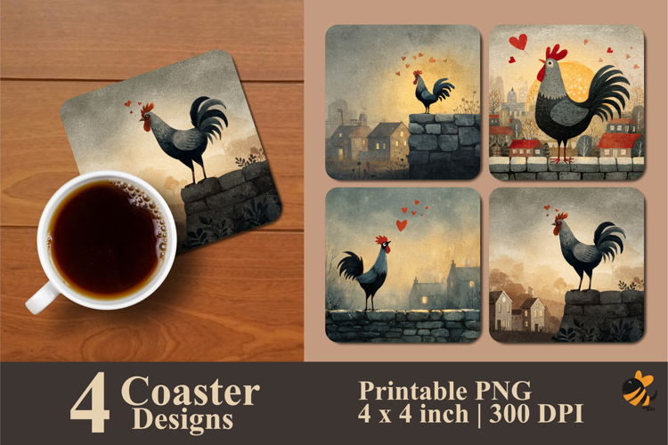 Rooster Crowing Coaster Sublimation Design