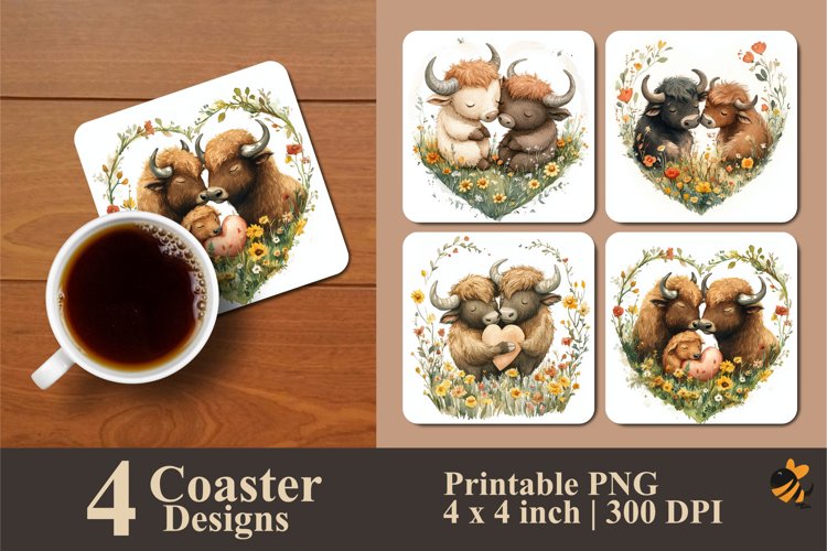 Love Cow Coaster Sublimation Designs
