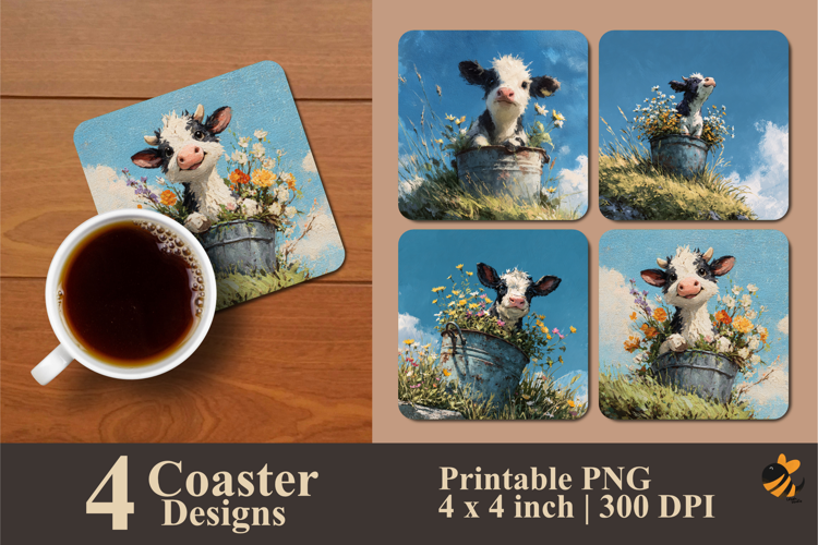 Little Cow Joy Coaster Sublimation Design