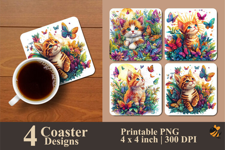 Funny Baby Cat Coaster Sublimation Design example image 1
