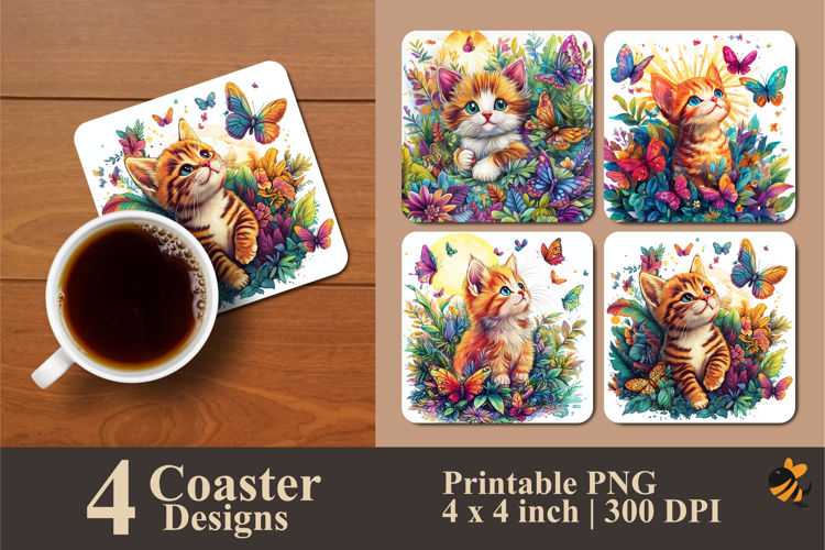 Funny Baby Cat Coaster Sublimation Design