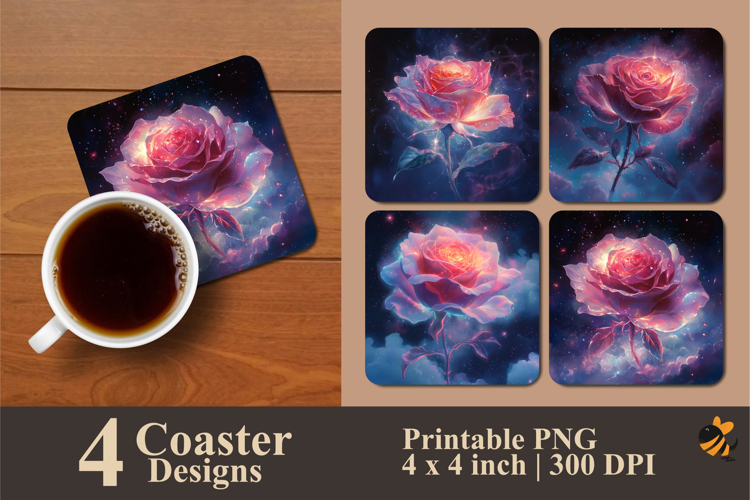 Luminous Rose Coaster Sublimation Design