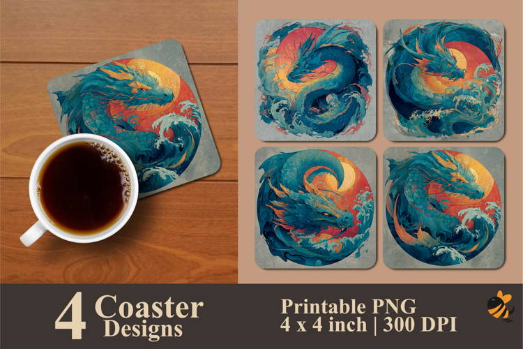Dragon Circle Coaster Sublimation Designs